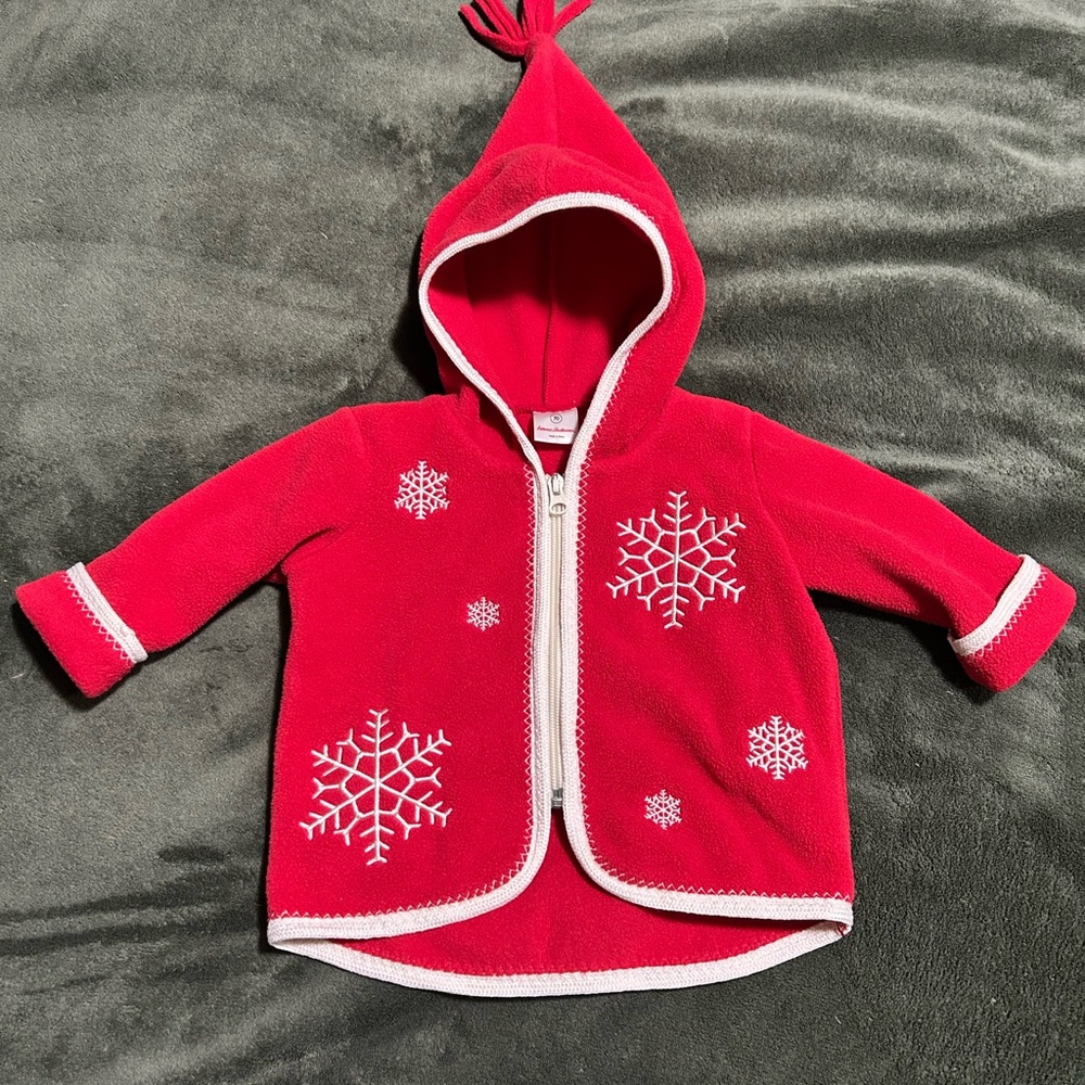 Red Hooded Baby Jacket with Snowflake Design